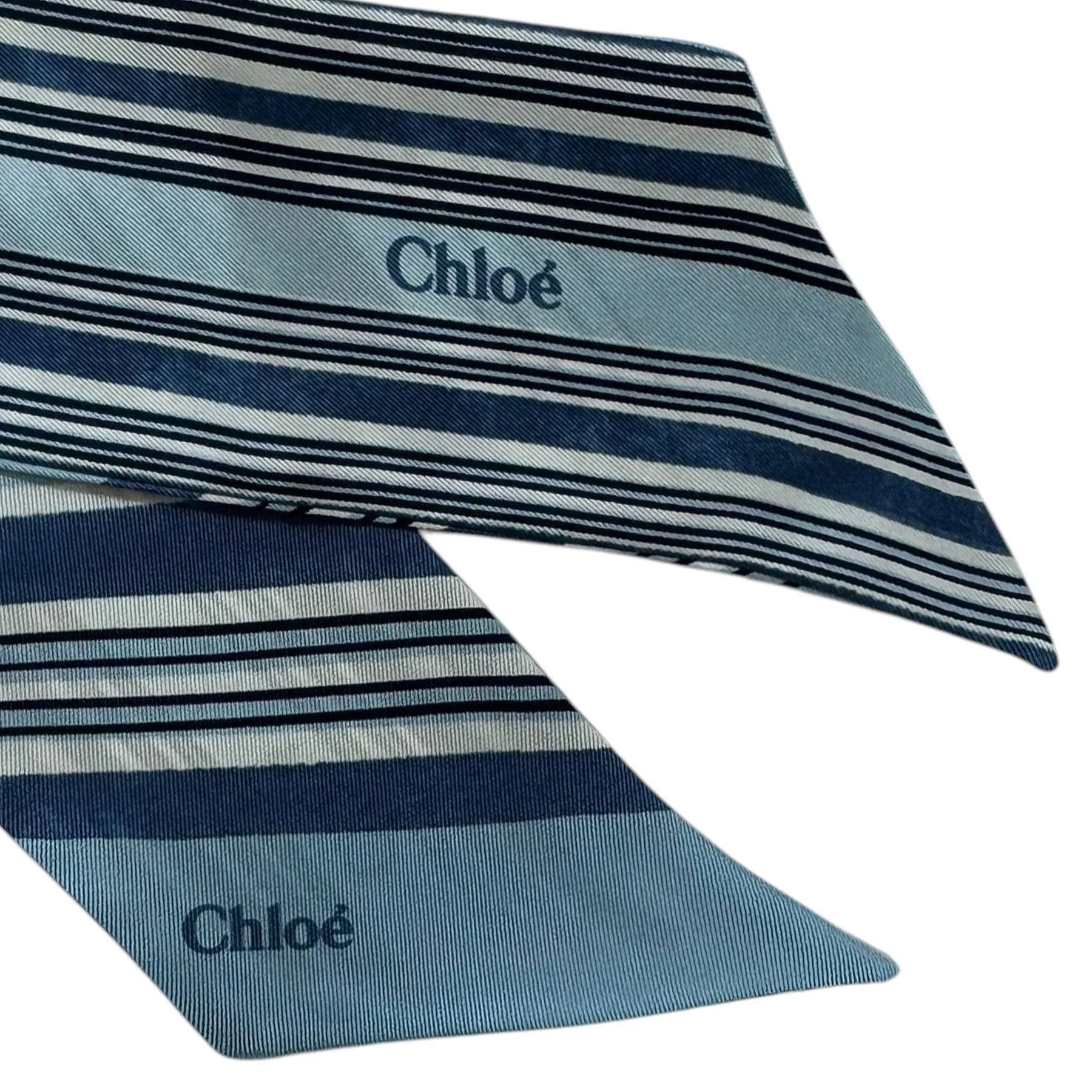 Chloé Skinny Scarf Blue Twill Silk Bandeau