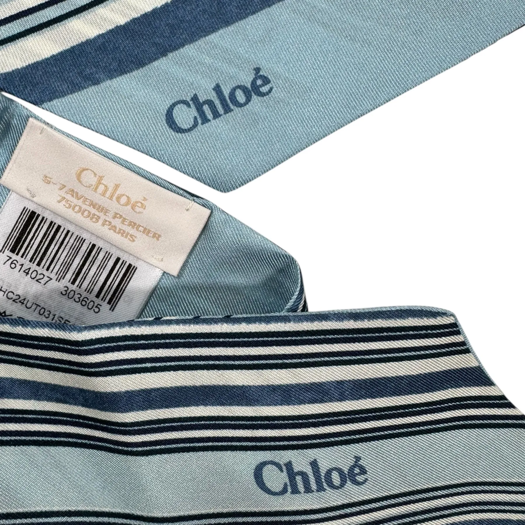 Chloé Skinny Scarf Blue Twill Silk Bandeau