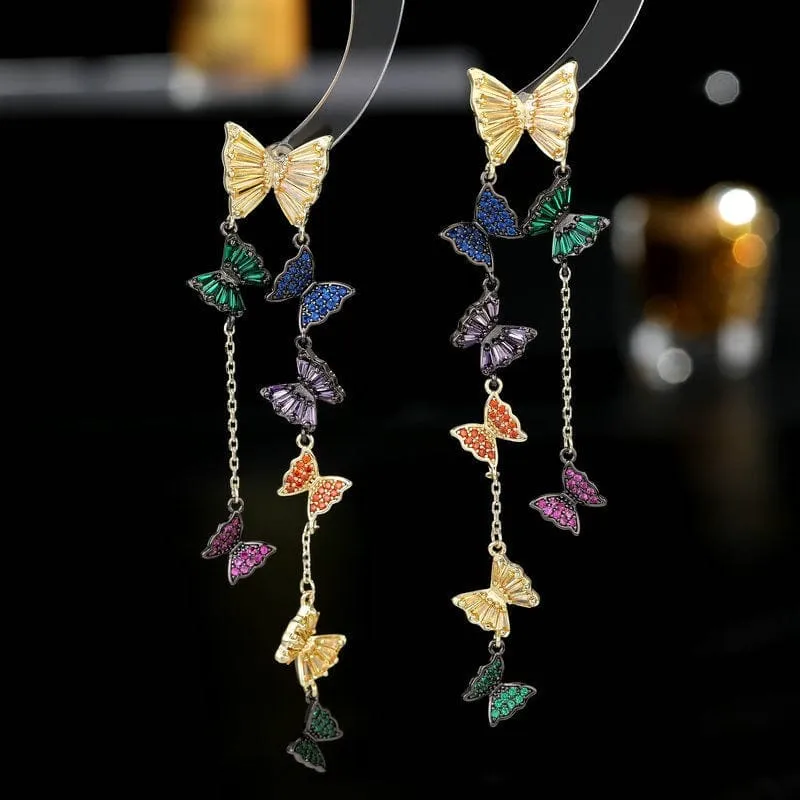 Colorful Butterfly Tassel Earrings