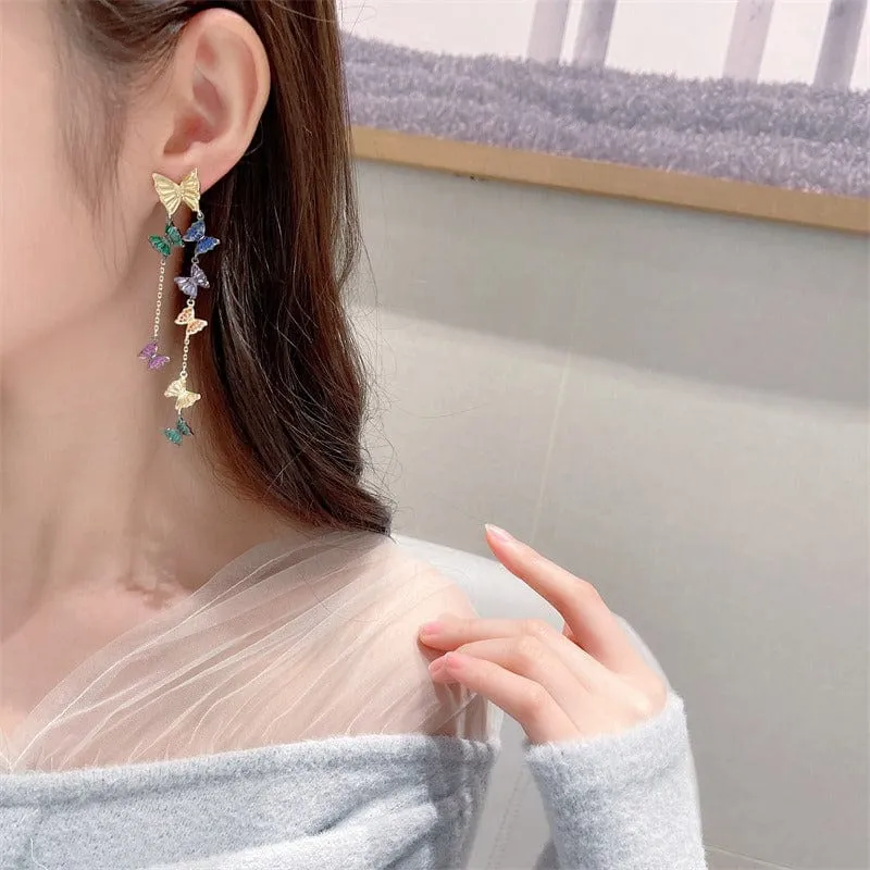 Colorful Butterfly Tassel Earrings