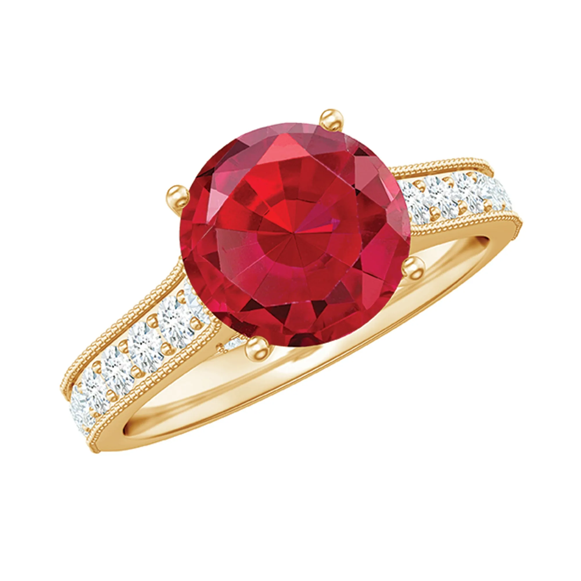 Created Ruby Solitaire Engagement Ring with Diamond