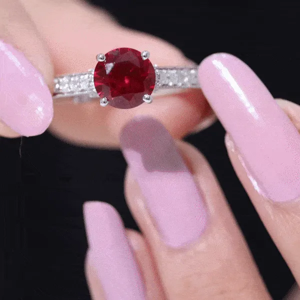 Created Ruby Solitaire Engagement Ring with Diamond