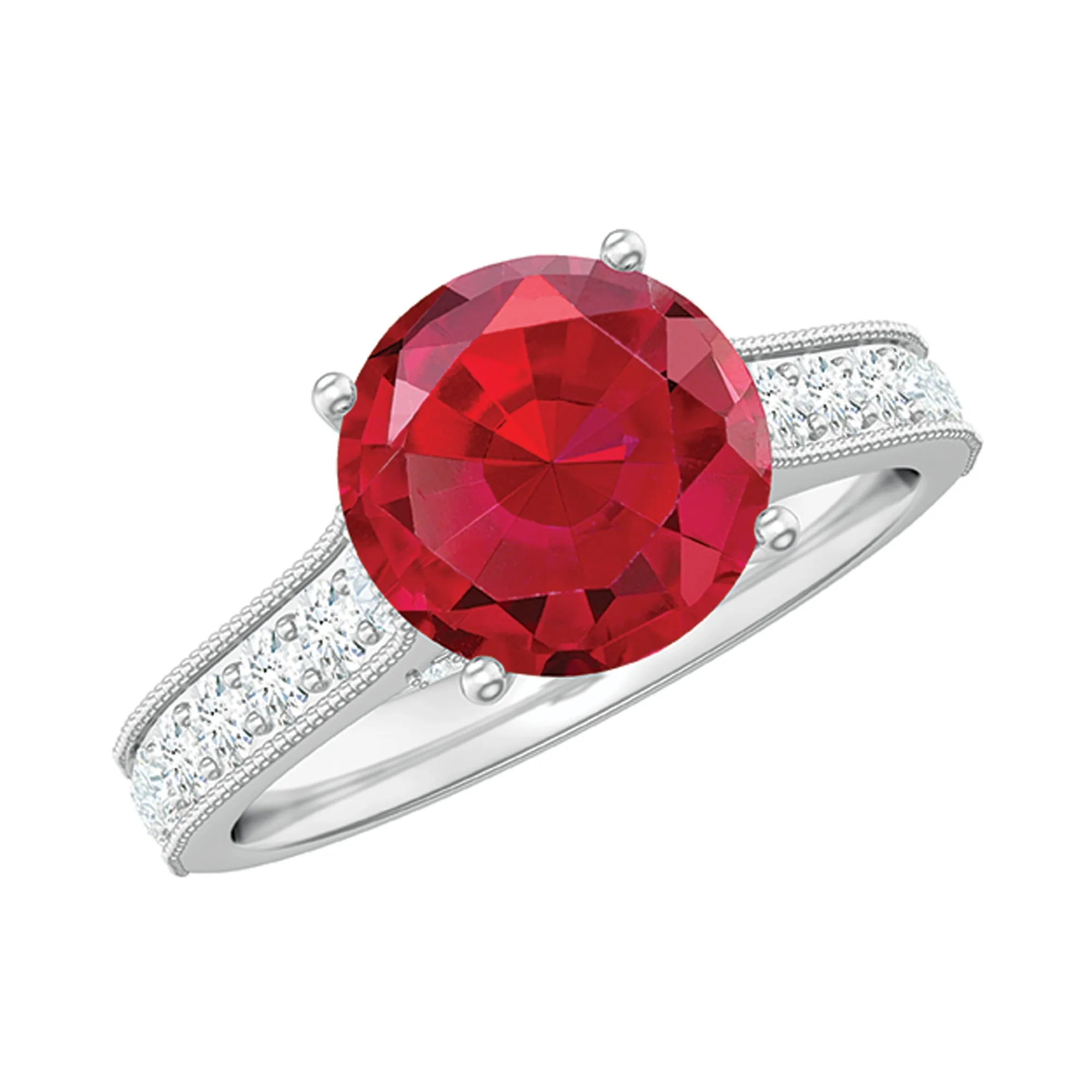 Created Ruby Solitaire Engagement Ring with Diamond