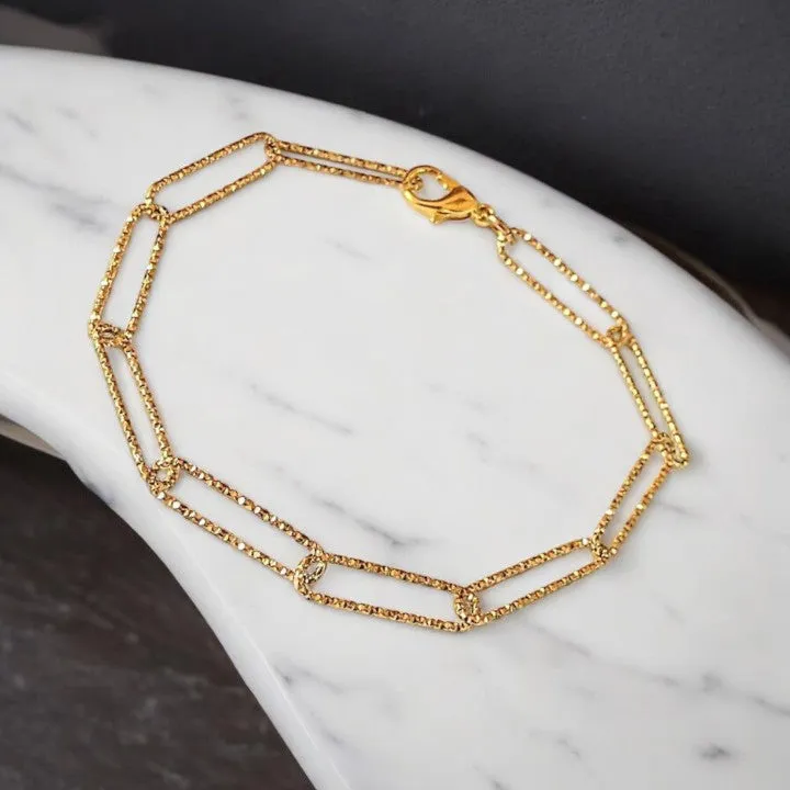 Diamond Cut Gold Paperclip Chain Bracelet