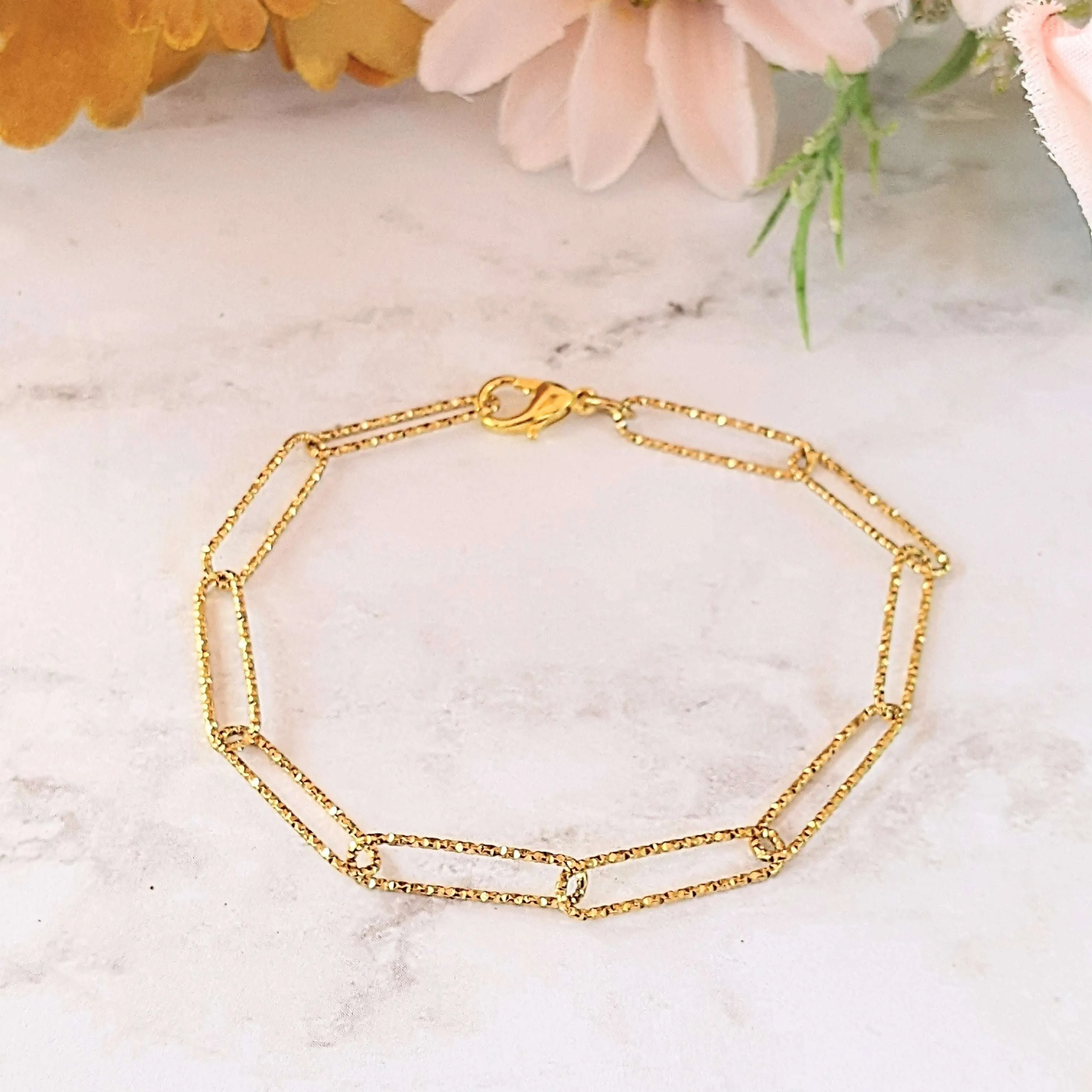 Diamond Cut Gold Paperclip Chain Bracelet