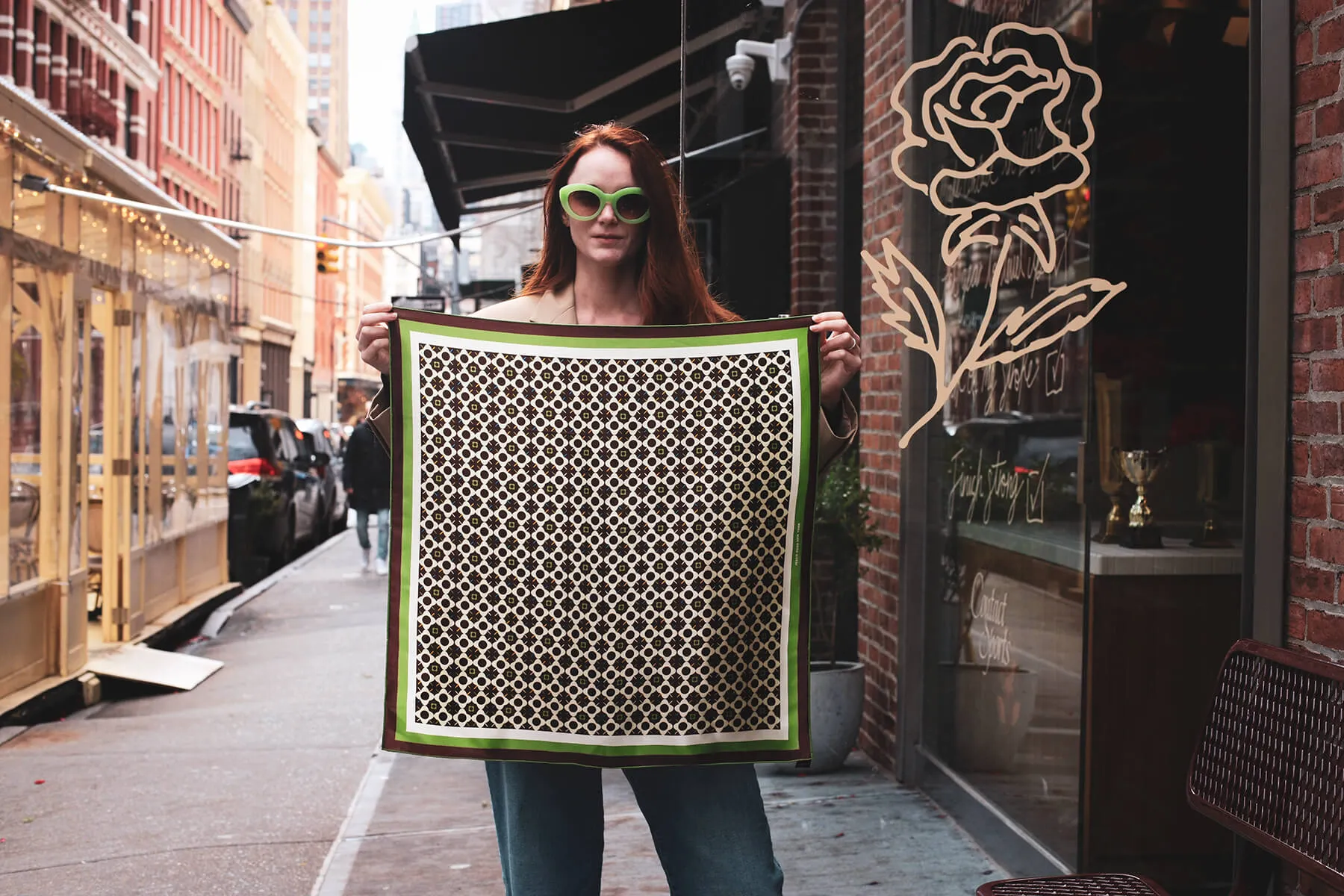 Double Sided Silk Scarf Of Polka Dot Bloom - Brown