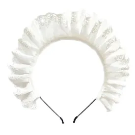 Fabric Pleated Lace Lolita Cosplay Maid Headband - White (Style 1)