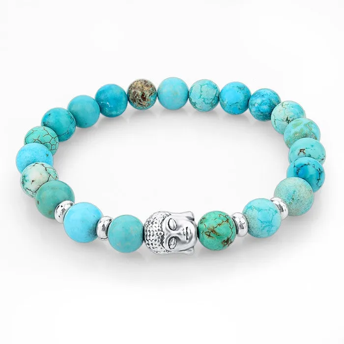 Fashion Natural Stone Bead Buddha Bracelets for Women Men Silver Turquoise Black Lava Love Jewelry With Stones Femme Pulseras Mujer