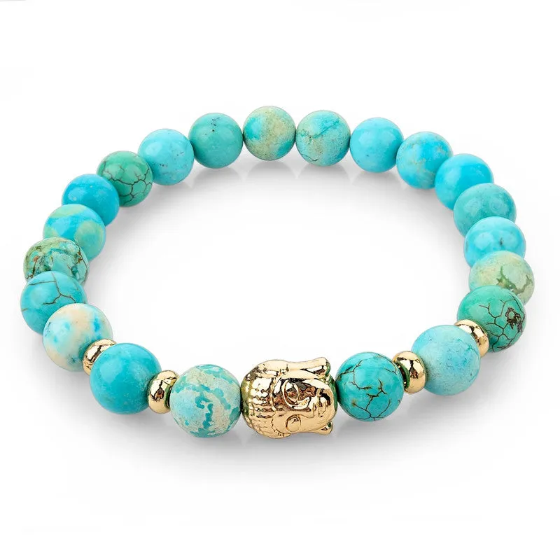 Fashion Natural Stone Bead Buddha Bracelets for Women Men Silver Turquoise Black Lava Love Jewelry With Stones Femme Pulseras Mujer