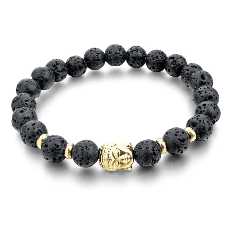 Fashion Natural Stone Bead Buddha Bracelets for Women Men Silver Turquoise Black Lava Love Jewelry With Stones Femme Pulseras Mujer