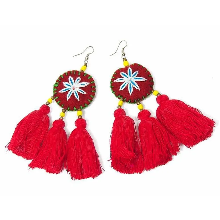 Felt Embroidered Hilltribe Earrings, D