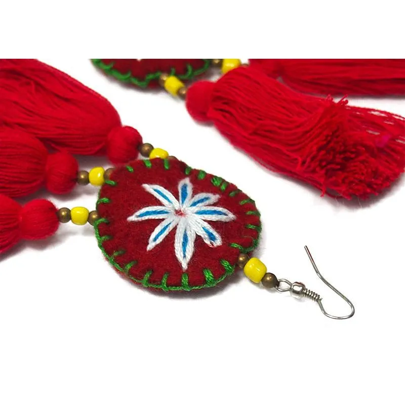 Felt Embroidered Hilltribe Earrings, D