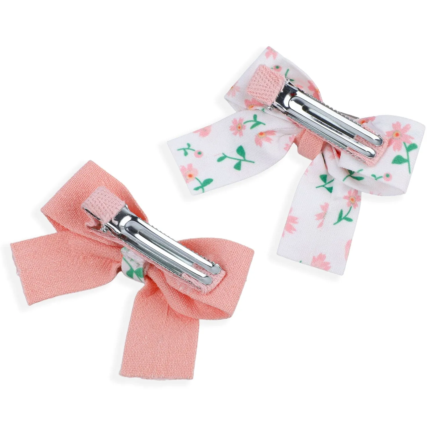 Floral Hair Bow Clip Set of 2 - Peach