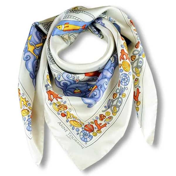 FRENCH SILK SCARF - NAUTICAL - Pale Grey - 36x36"