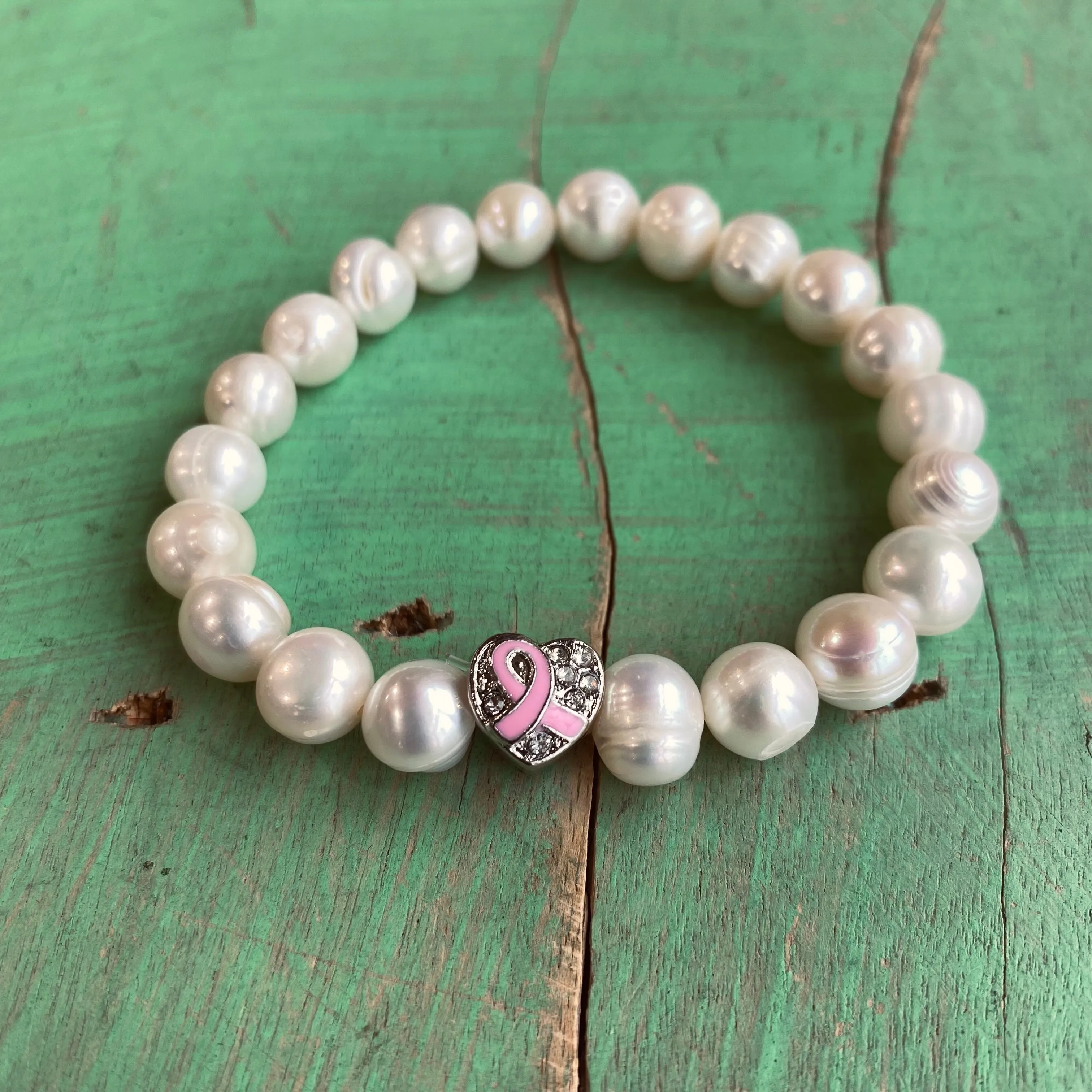 Freshwater Pearl Breast Cancer Awareness Bracelet