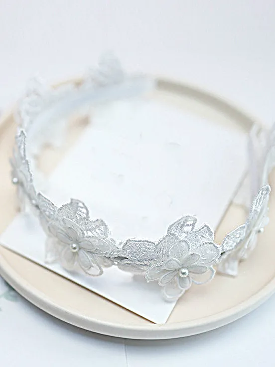 Girls Lace Flower and Rhinestones Headband