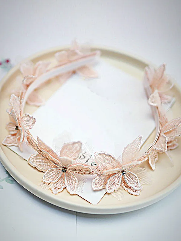 Girls Lace Flower and Rhinestones Headband