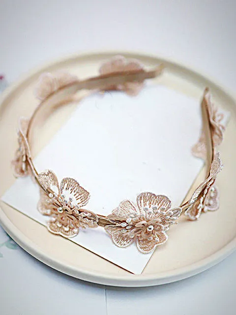 Girls Lace Flower and Rhinestones Headband