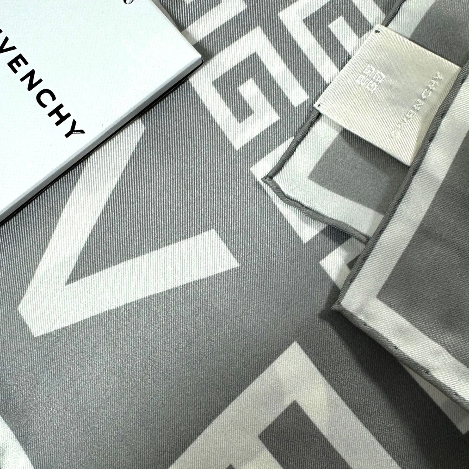 Givenchy Scarf Gray 4G Design - Twill Silk Square Foulard SALE