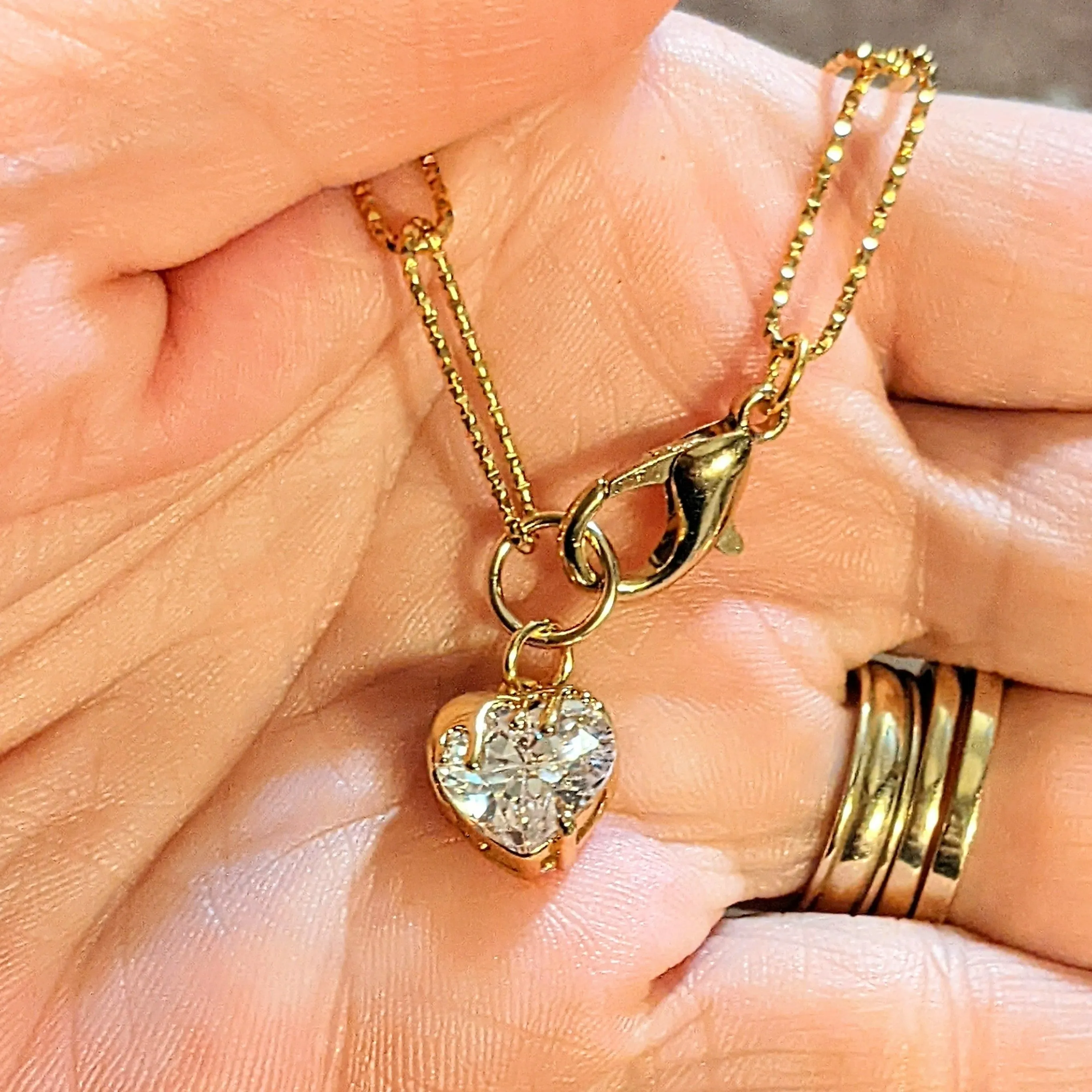 Gold CZ Melting Heart Paperclip Chain Bracelet