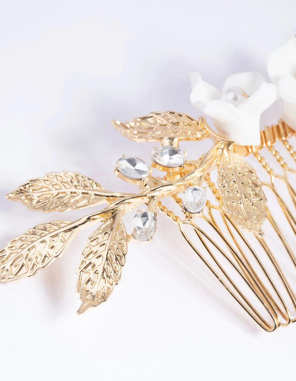 Gold Diamante Floral Comb