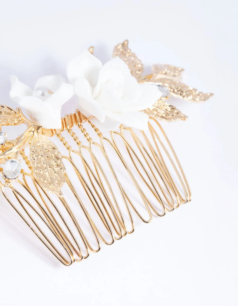 Gold Diamante Floral Comb