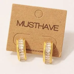 Gold Dipped Baguette Studded Hoop Earrings