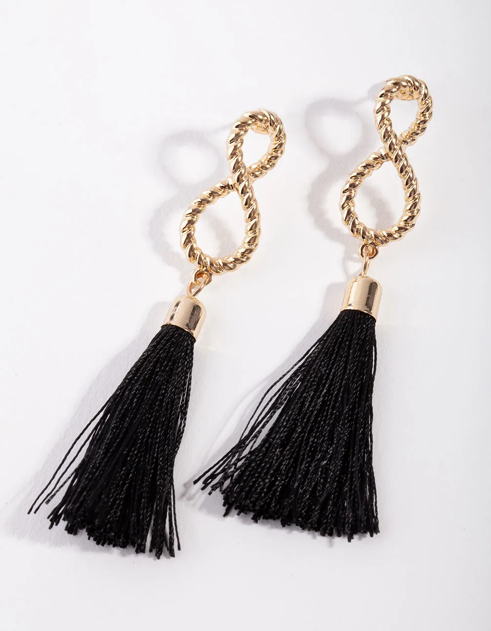 Gold Infinity Tassel Drop Earrings