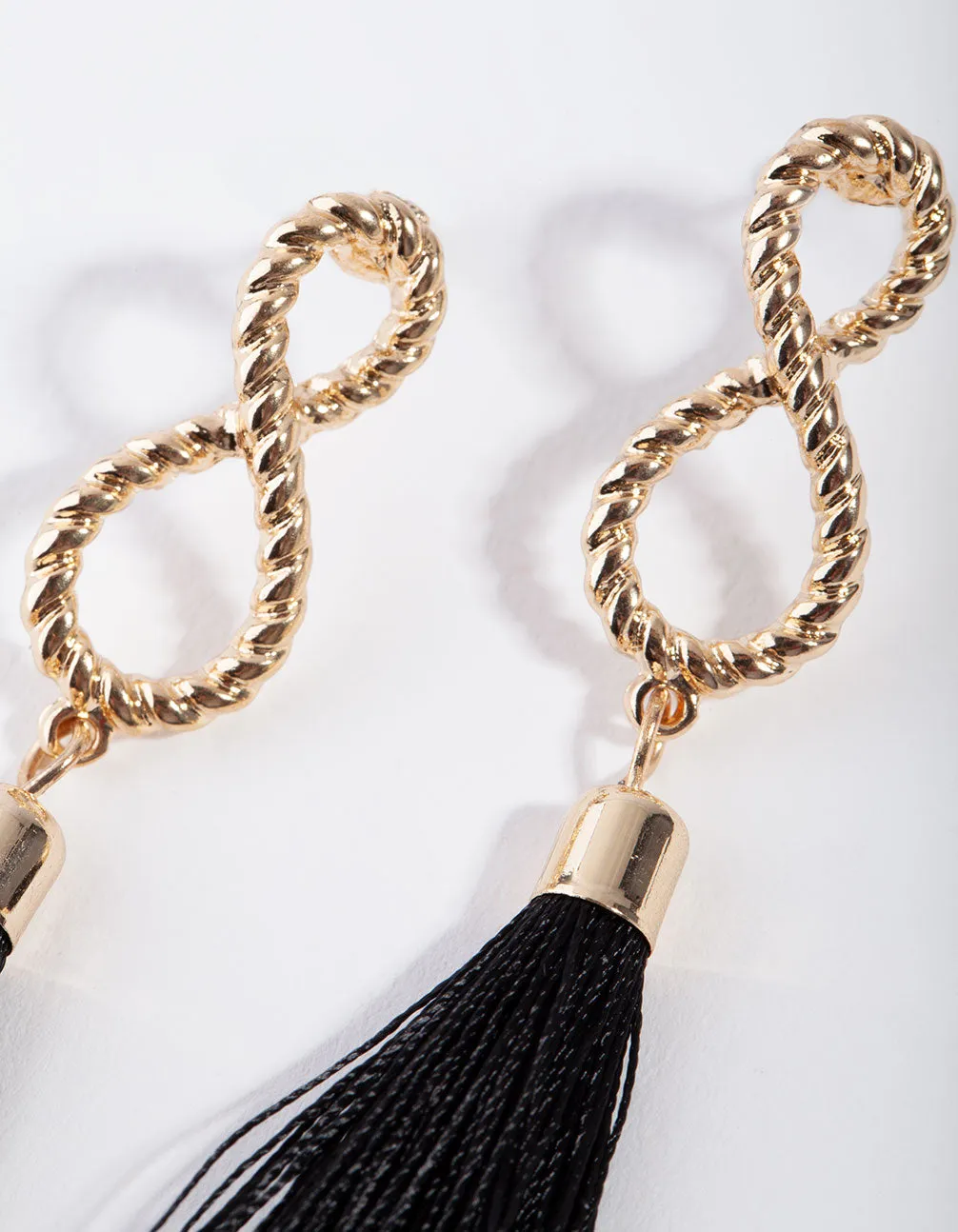 Gold Infinity Tassel Drop Earrings