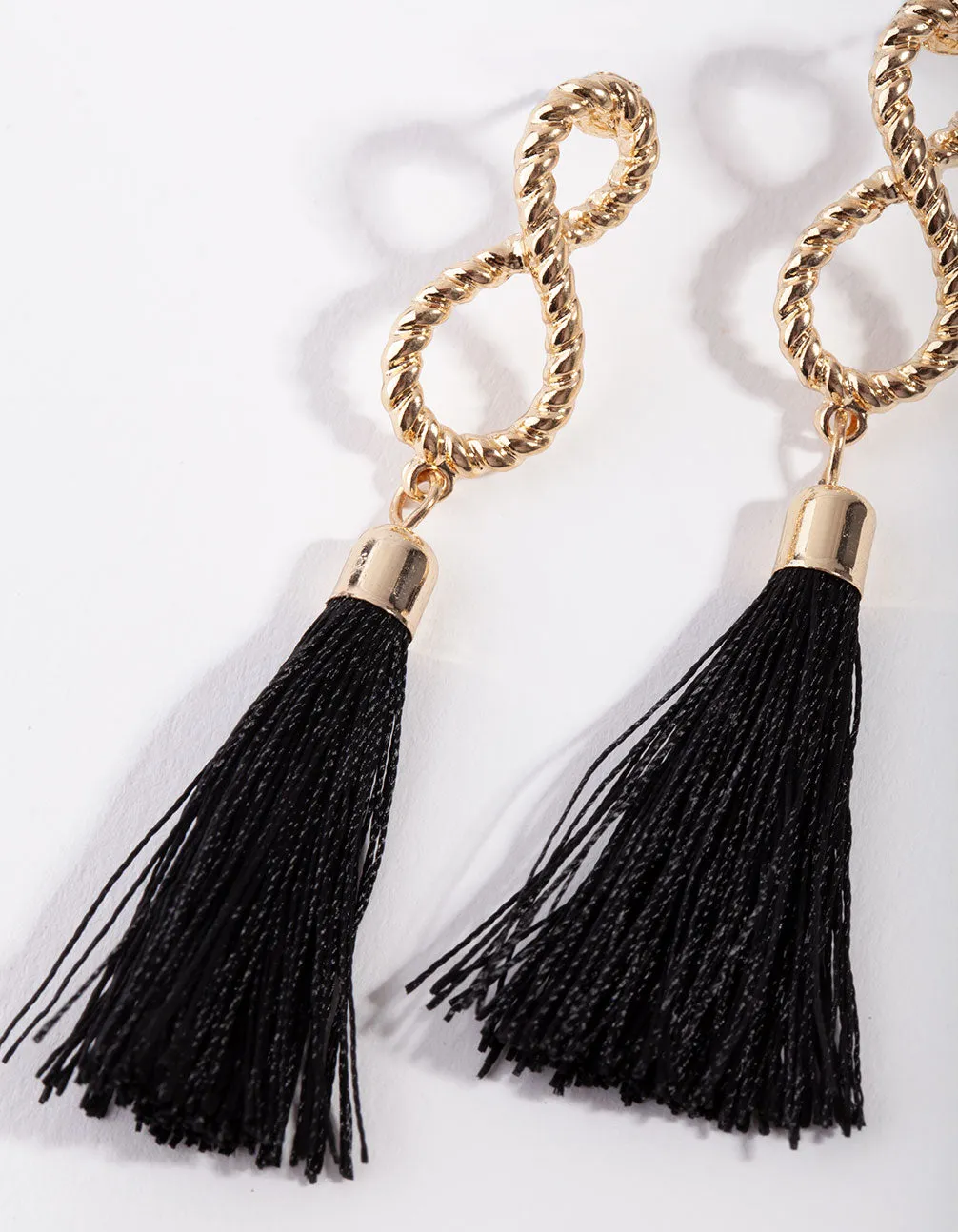 Gold Infinity Tassel Drop Earrings