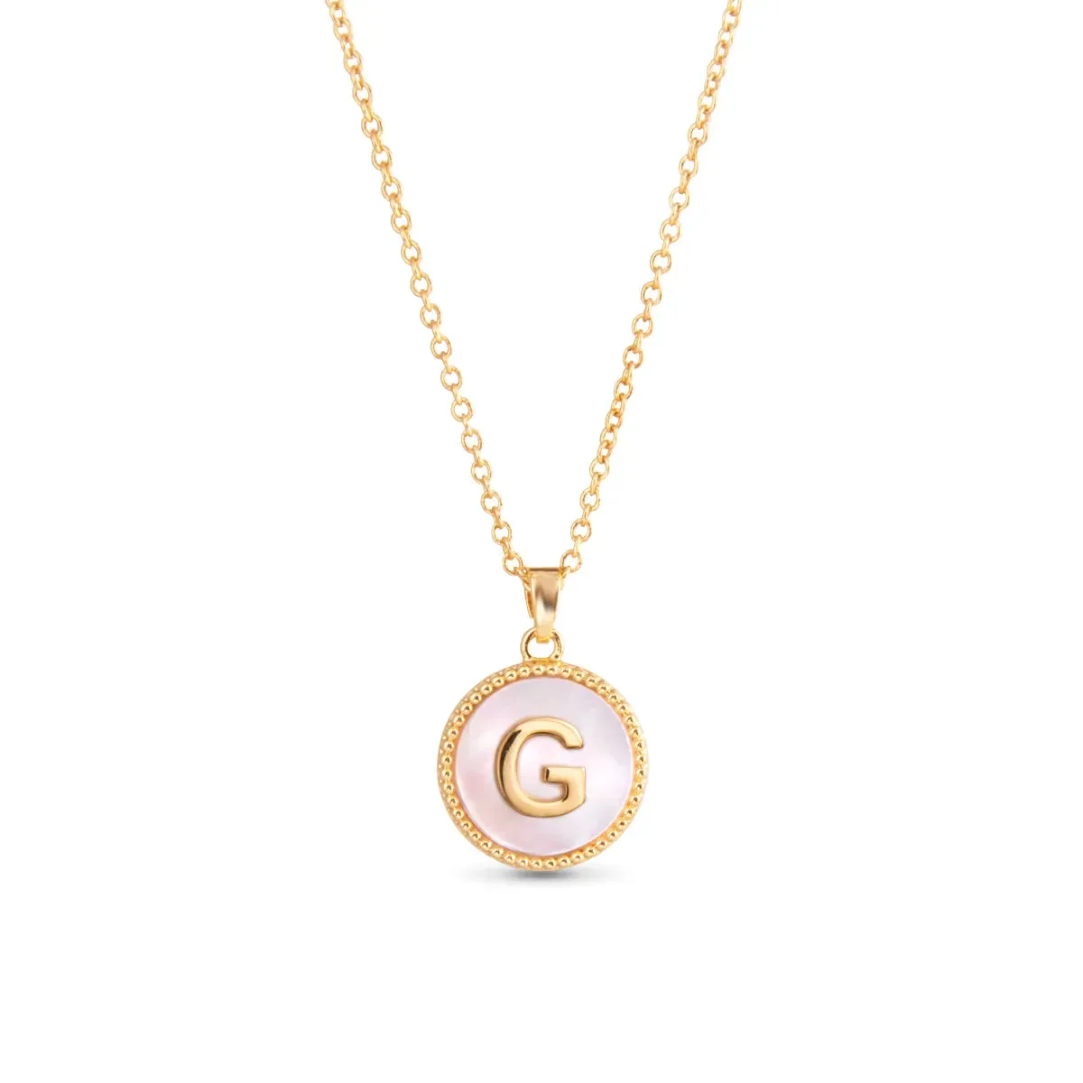 Gold Mother of Pearl Initial Necklace