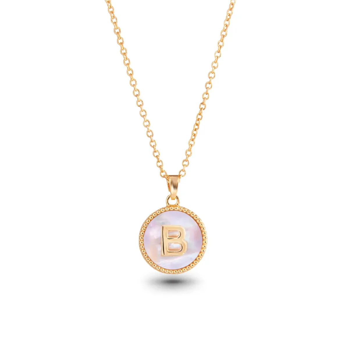 Gold Mother of Pearl Initial Necklace