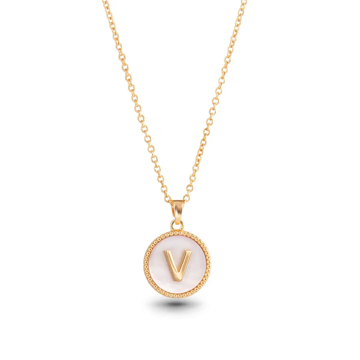 Gold Mother of Pearl Initial Necklace