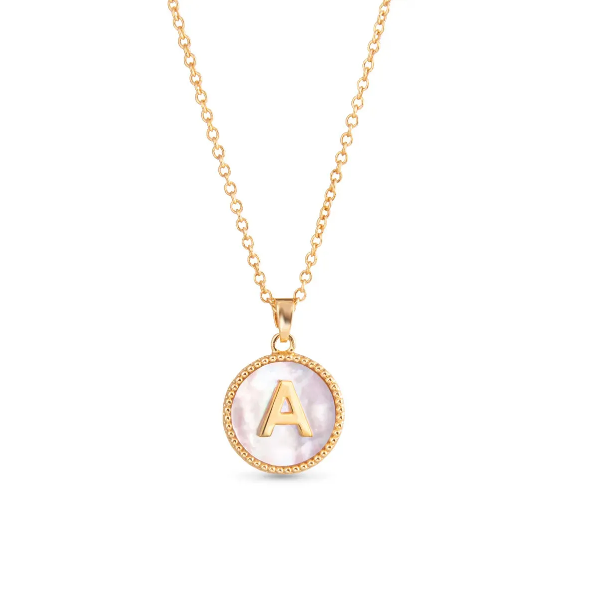 Gold Mother of Pearl Initial Necklace