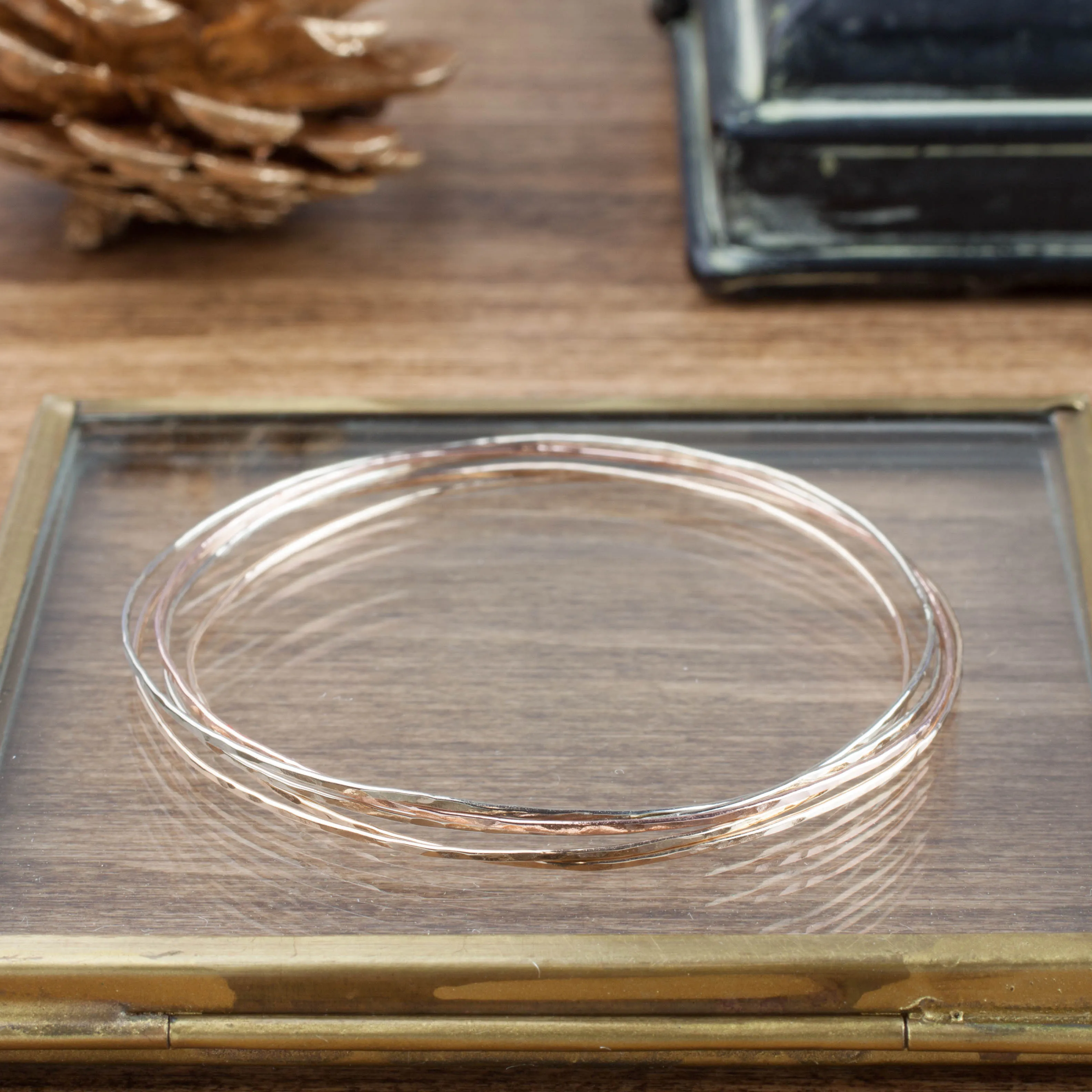 Gold Streaks Hammered Bangle