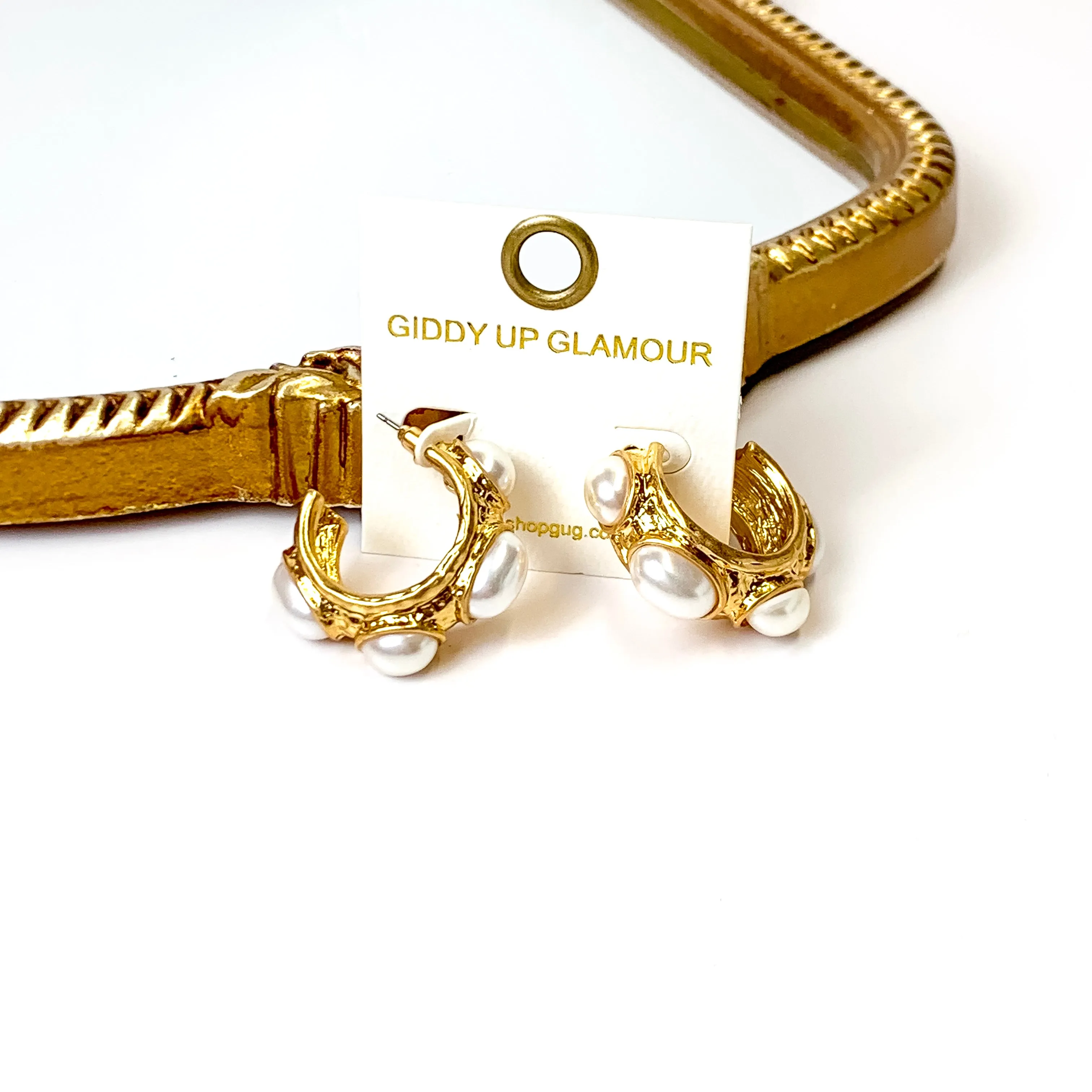 Gold Tone Pearl Studded Hoop Earrings