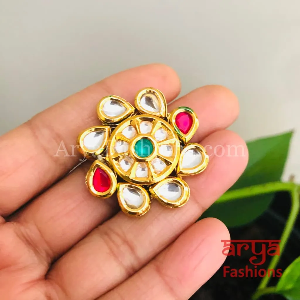 Golden Ruby Kundan Meenakari Ring