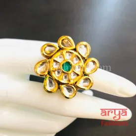 Golden Ruby Kundan Meenakari Ring