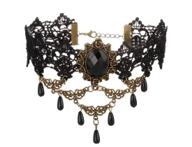 Gothic Victorian Cosplay Punk Fabric Choker - Black (Style 1)