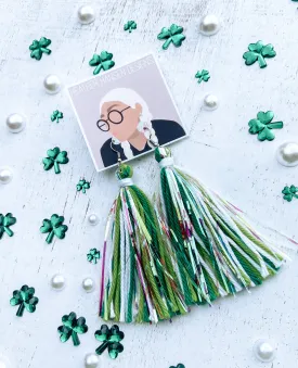 Green Tinsel Tassel earrings