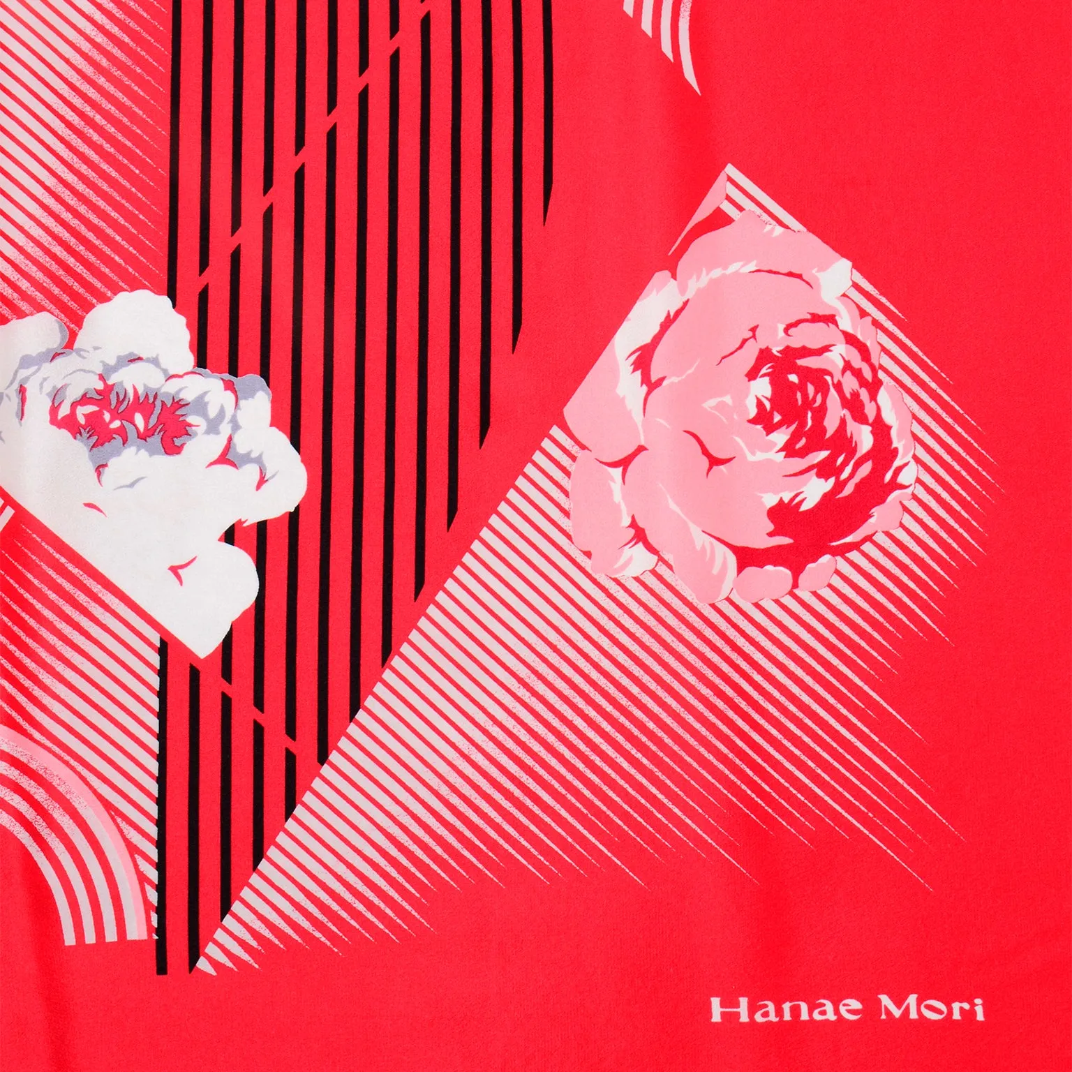 Hanae Mori Red Silk Abstract Print Vintage Scarf