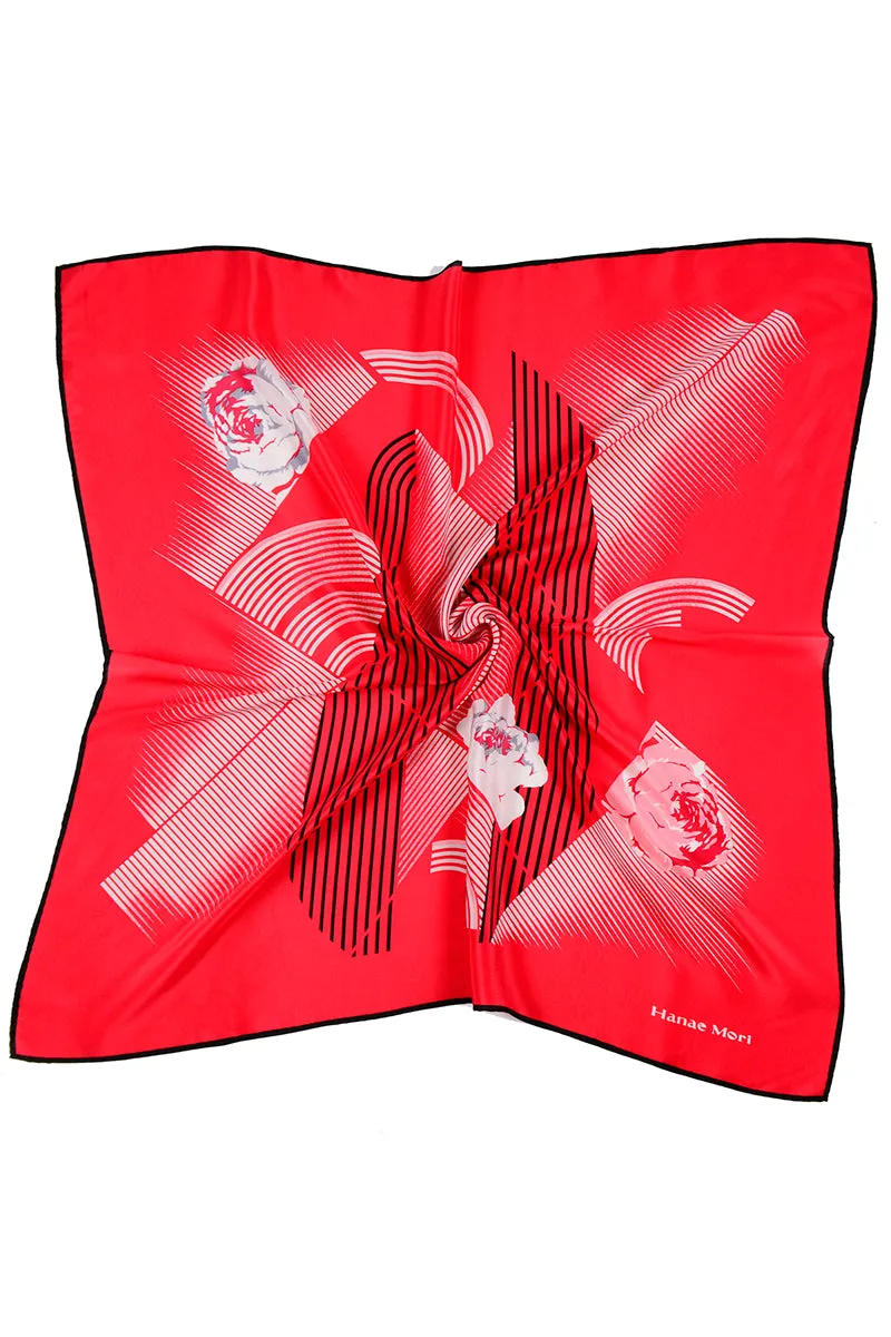 Hanae Mori Red Silk Abstract Print Vintage Scarf