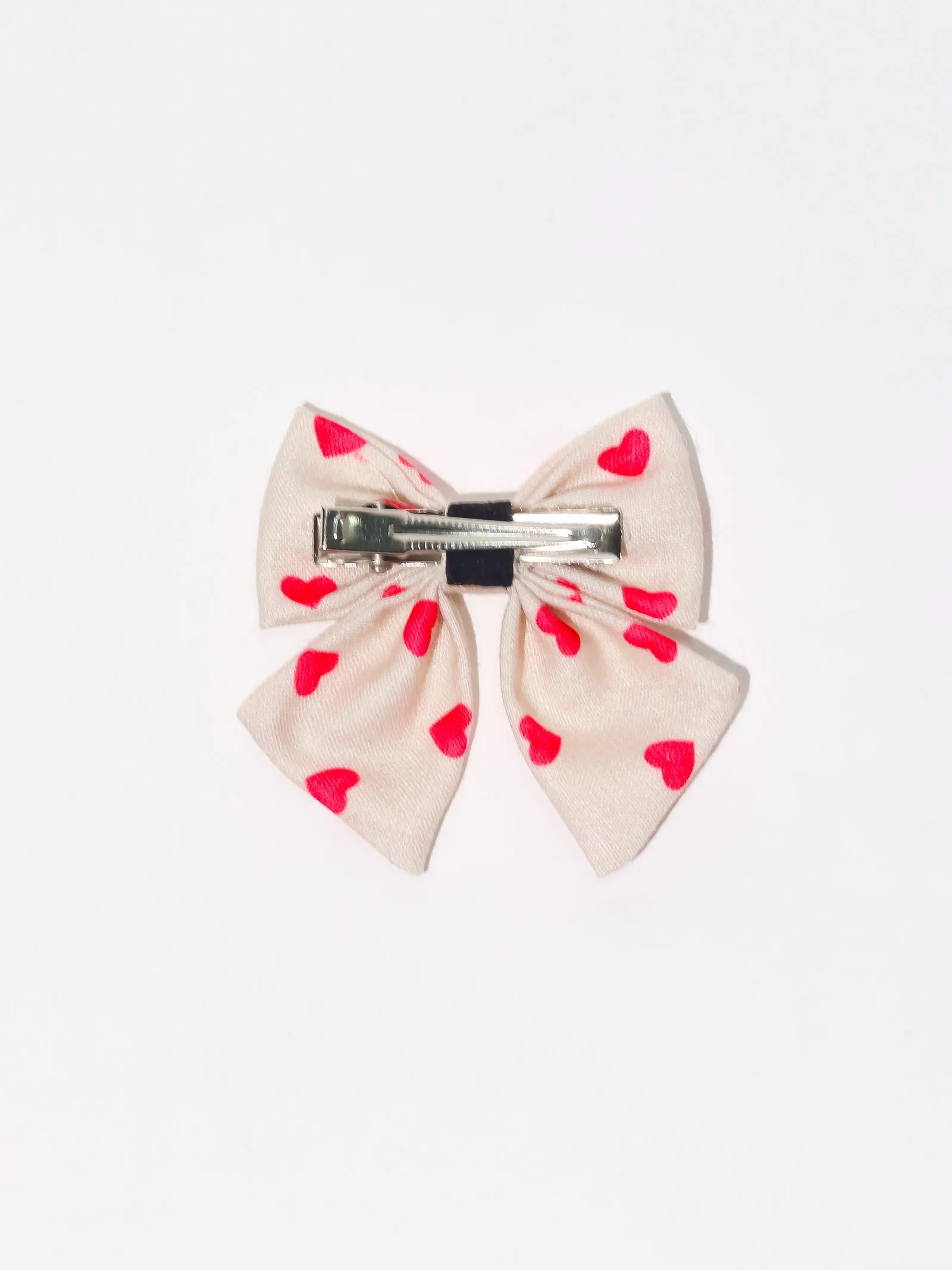 Heart Printed Alligator Hair Clips- White