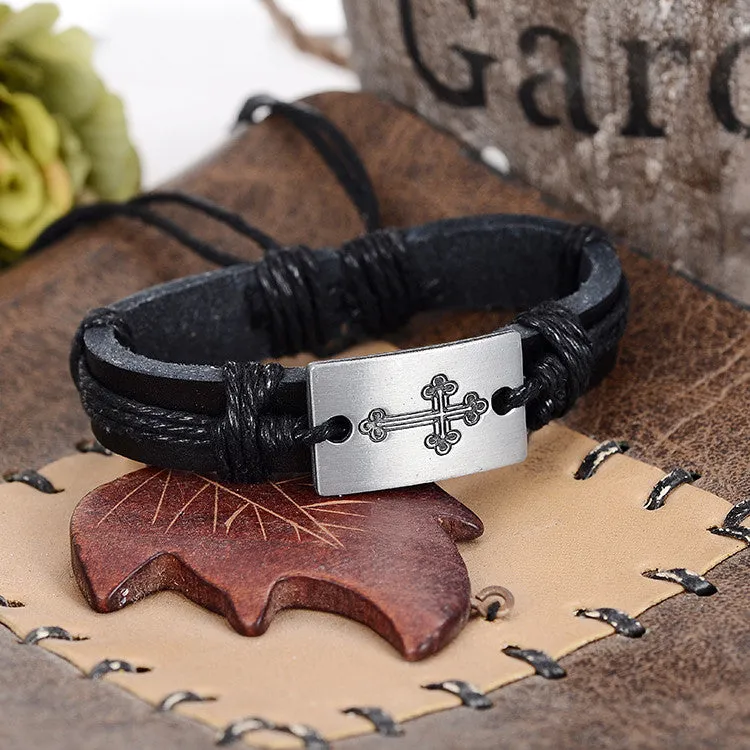 Hot Sale Bracelet Men Women Handmade Braid Genuine Leather bracelet Wrap Charm Cross Bracelets Bangles Men Jewelry