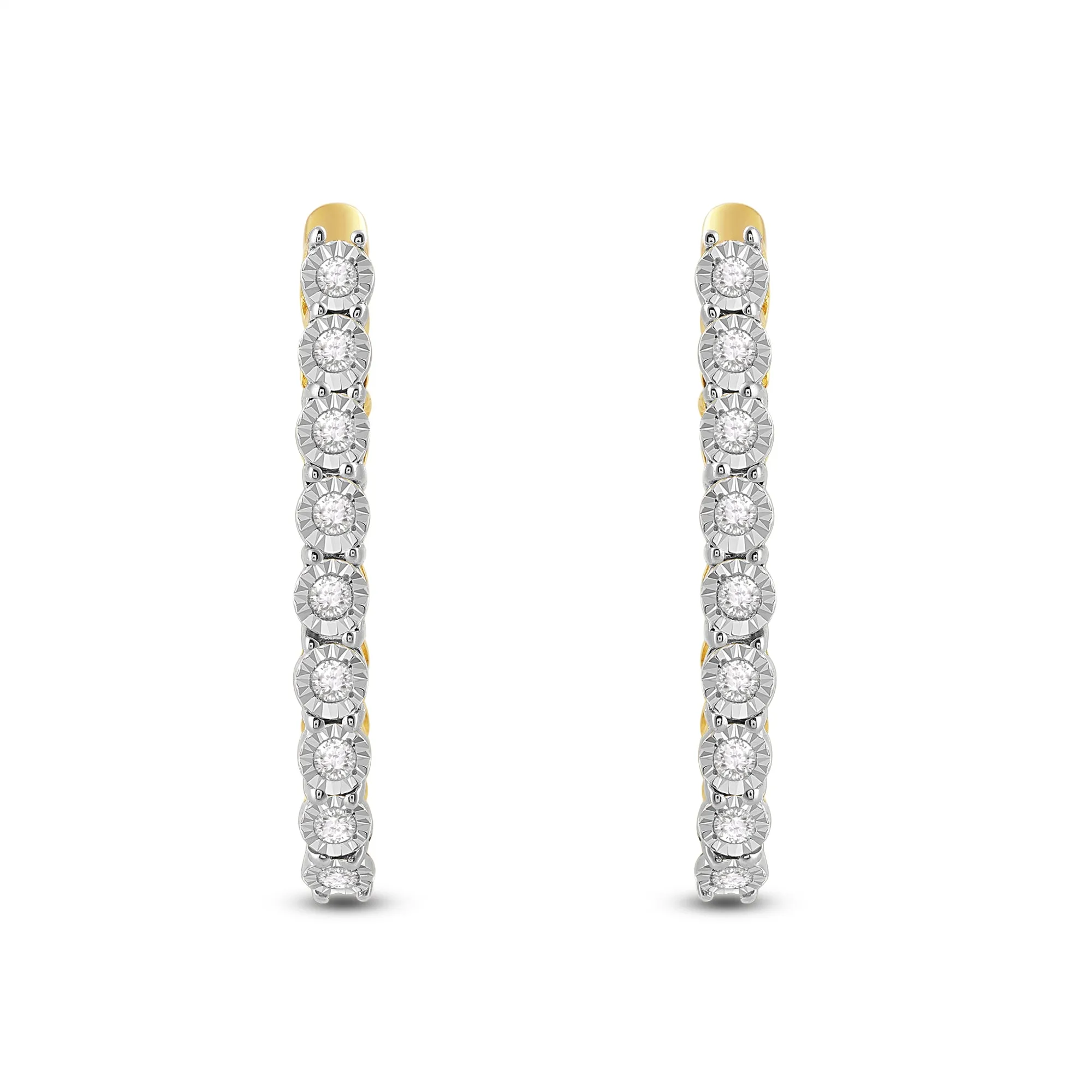 Jewelili 10K Yellow Gold with 1/4 CTTW Diamonds Hoop Earrings