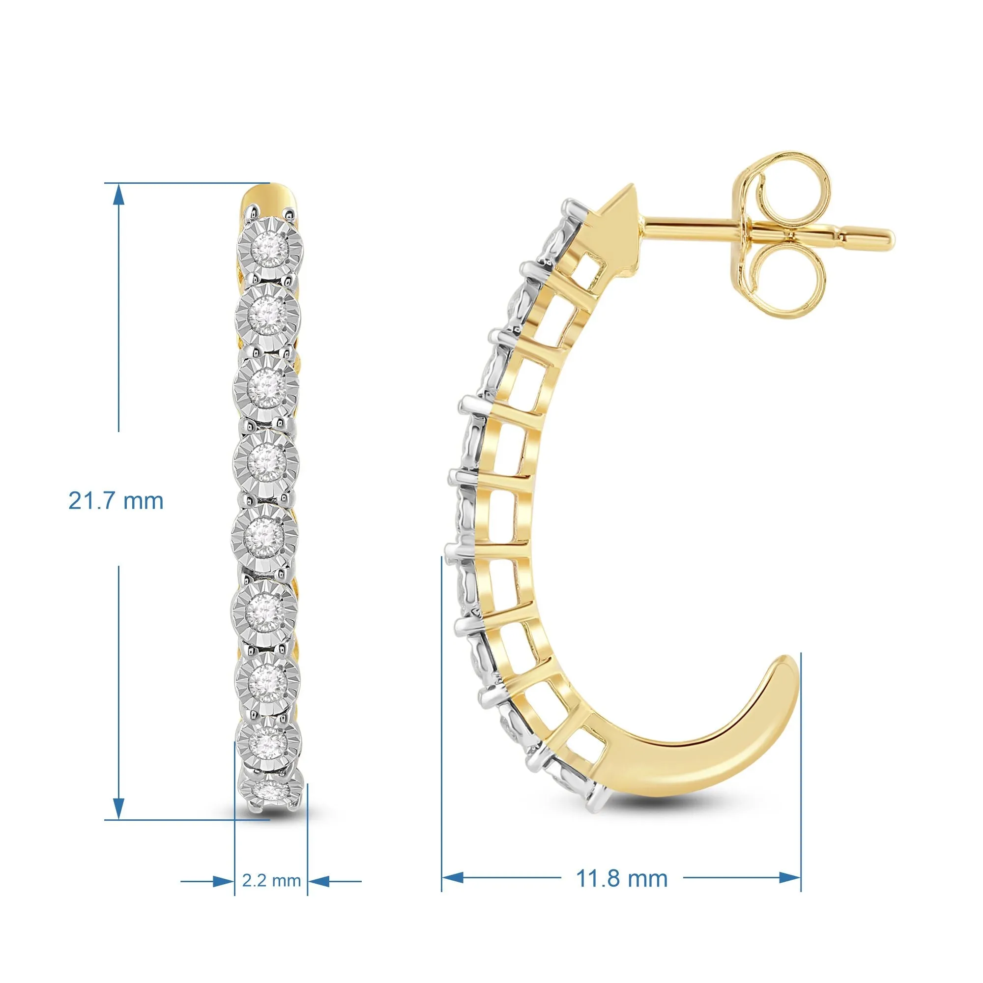 Jewelili 10K Yellow Gold with 1/4 CTTW Diamonds Hoop Earrings