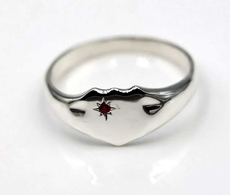 Kaedesigns New Size S to Z Large Sterling Silver Shield Red Ruby Signet Ring