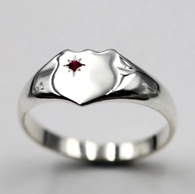 Kaedesigns New Size S to Z Large Sterling Silver Shield Red Ruby Signet Ring