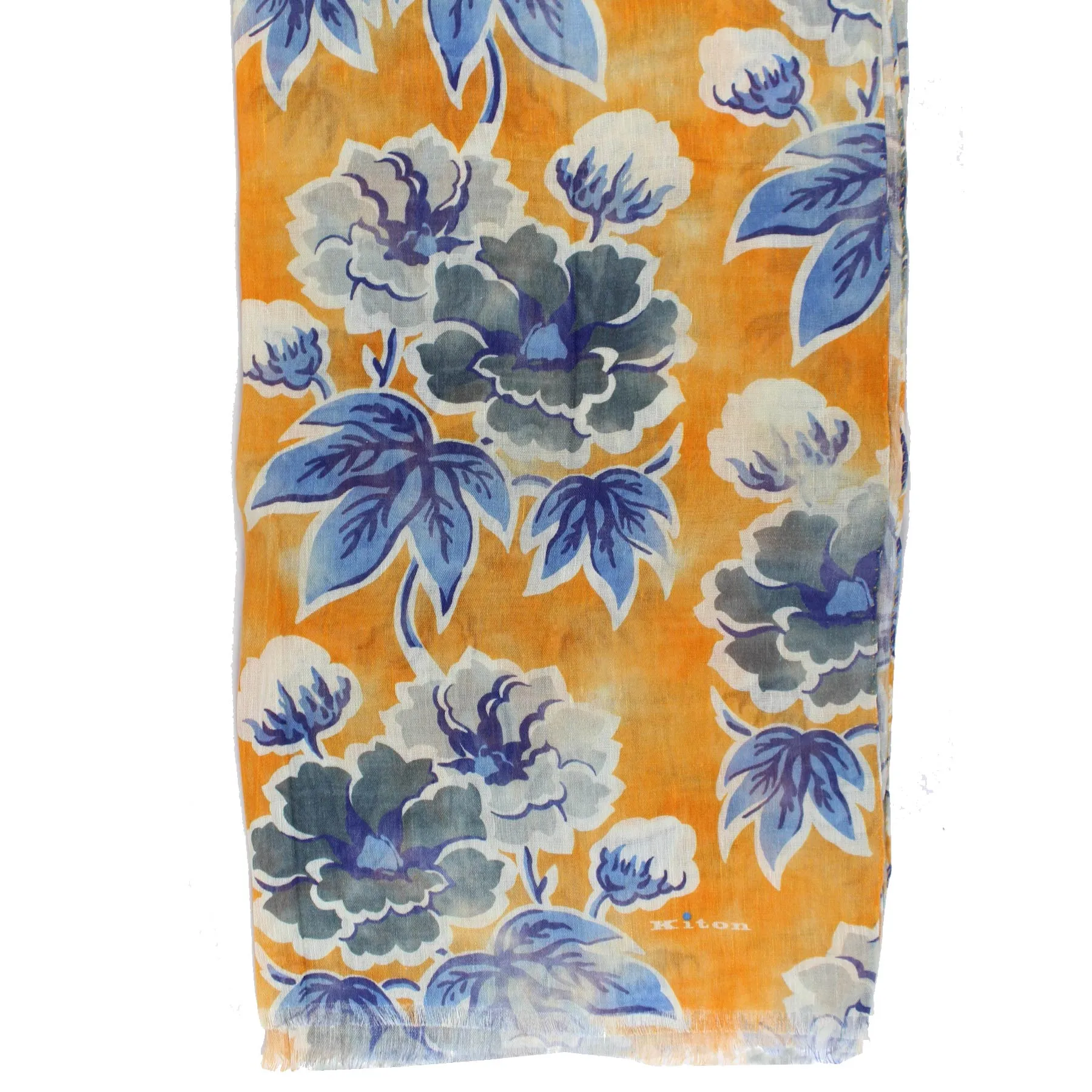 Kiton Linen Silk Scarf Orange Blue Floral - Women Collection