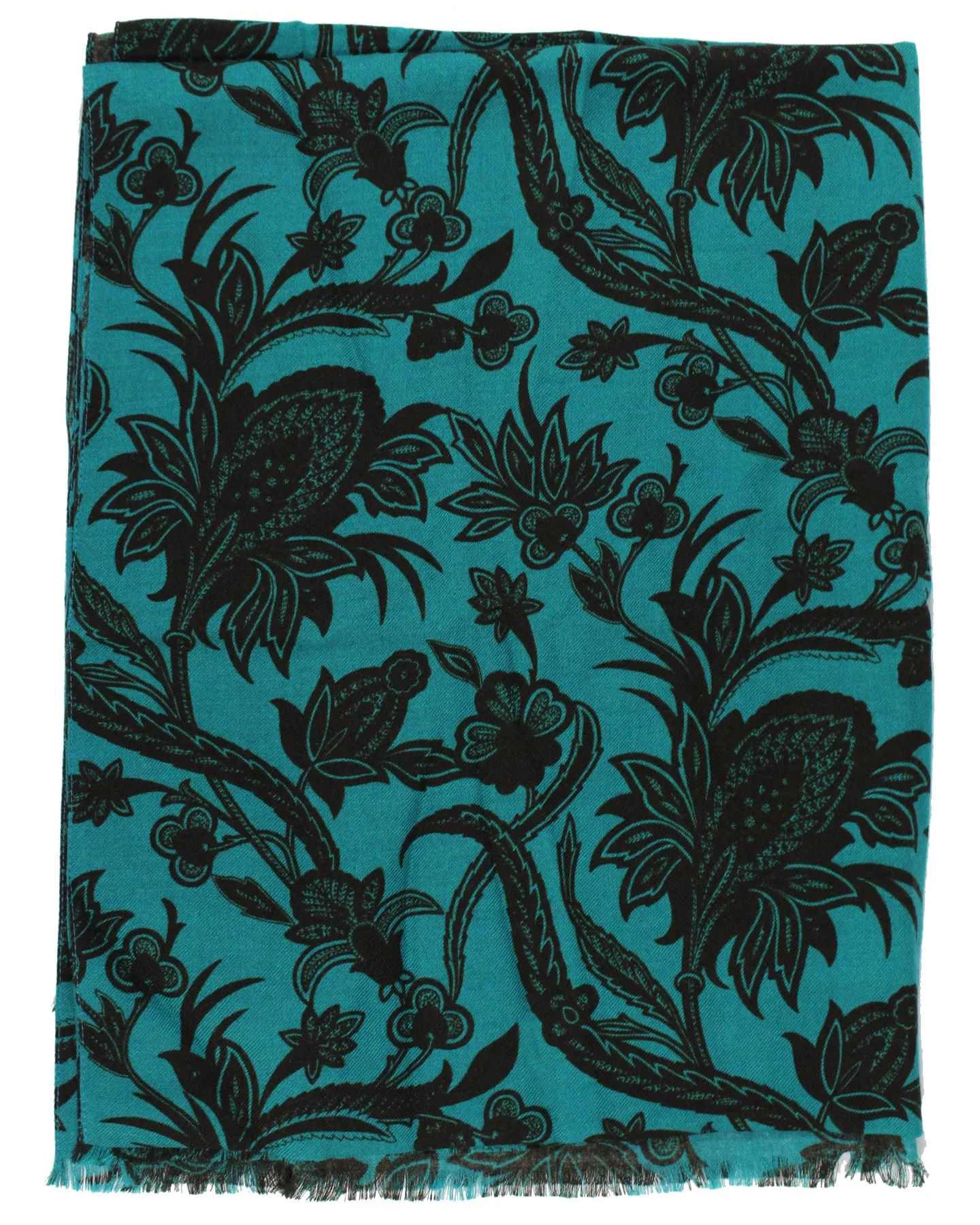 Kiton Wool Silk Scarf Teal Black Floral Men Collection SALE